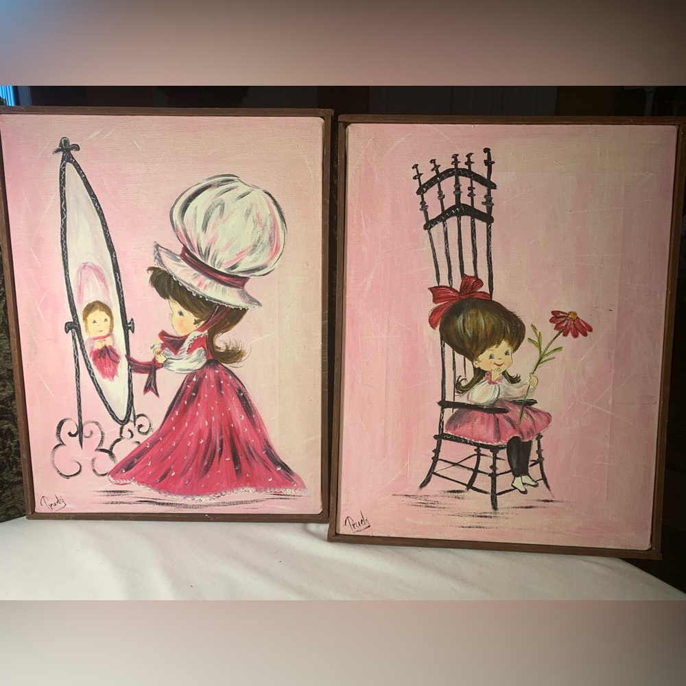 Vintage Bonnet Girl, Swinging Girll Paintings